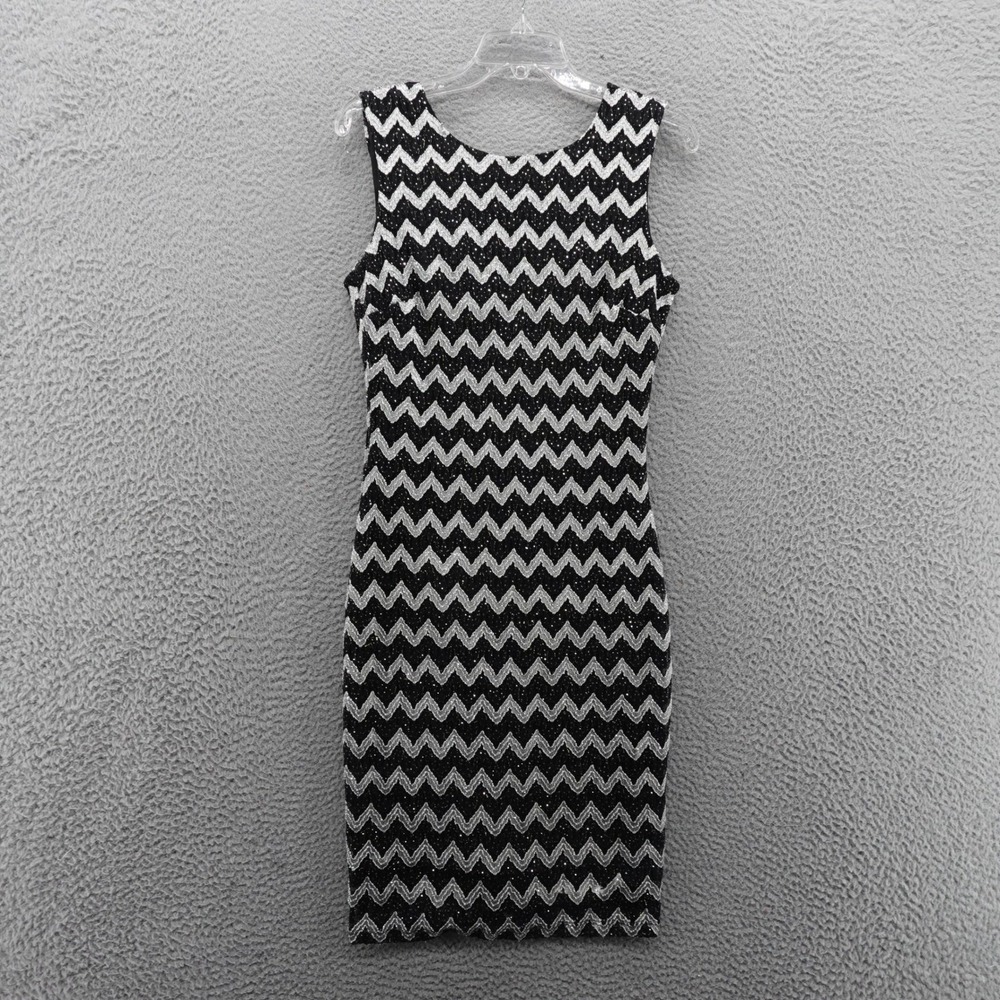 B. Darlin Black Silver Metallic Chevron Bodycon Dress Size 13/14 Sparkle